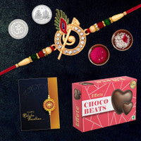 Designer Krishna Rakhi With Choco Beats Gift Pack Festive Essentials Combo For Brother