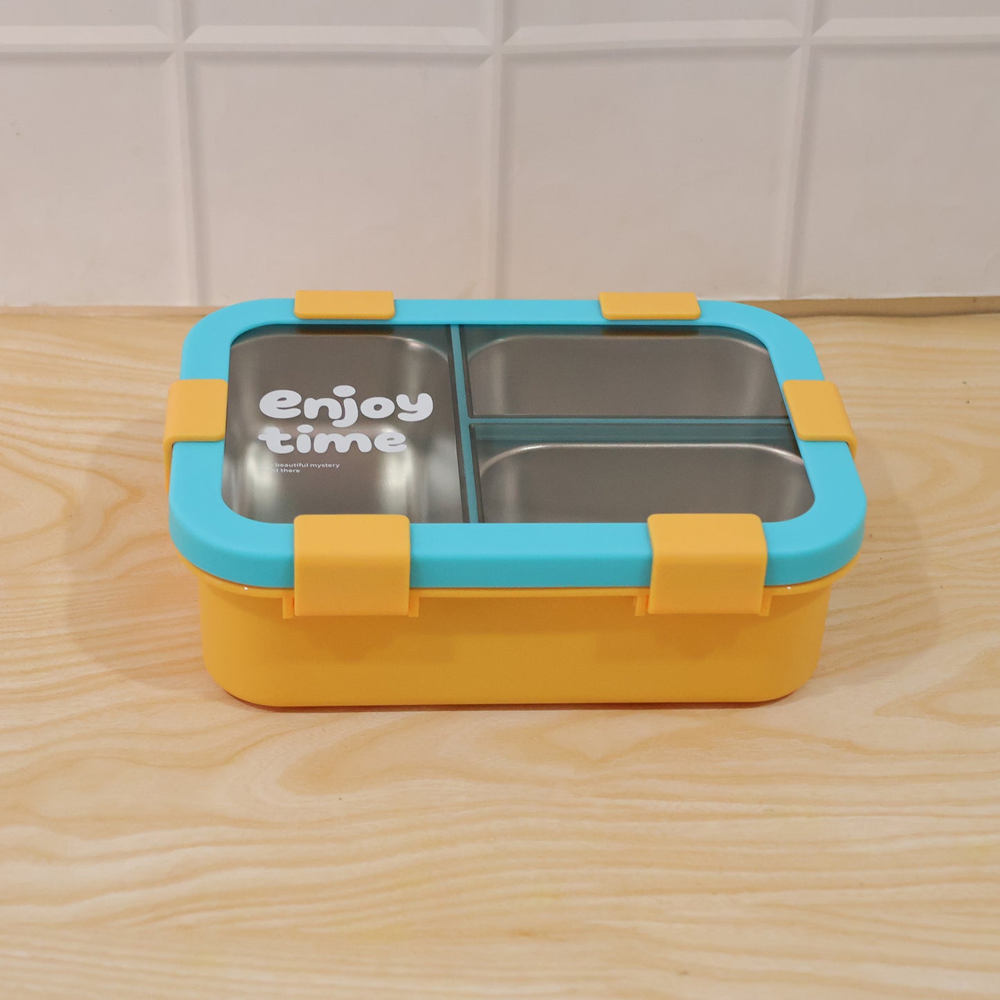 Airtight 3 Compartment Stainless Steel Lunch Box With Spoon Fork 600ml
