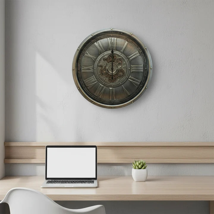 Industrial Roman Gear Wall Clock