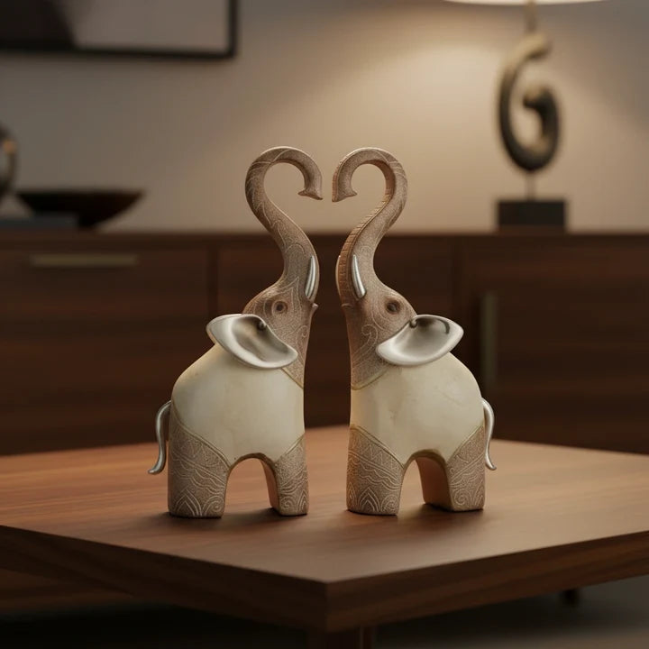 Luxury Heart Trunk Elephant Showpiece Pair