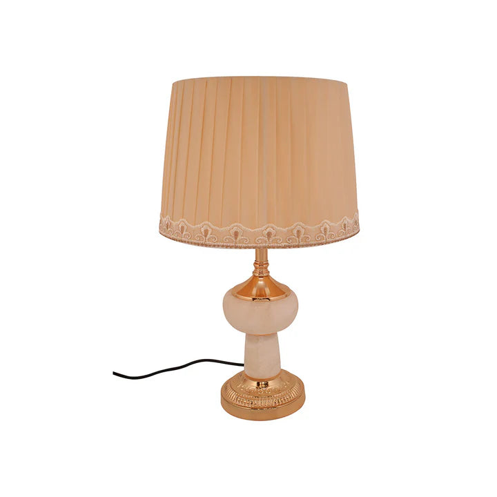 European Table Lamp with Satin Shade & Alabaster Base