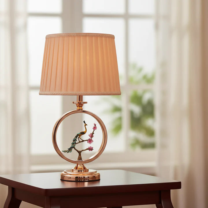 Peacock Table Lamp with Gold Frame