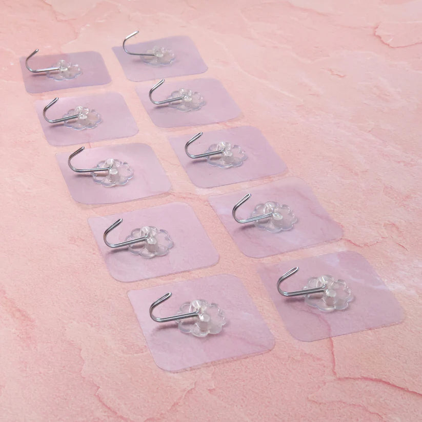 Heavy Duty Flower Adhesive Wall Hooks - 10 Pc Transparent Set