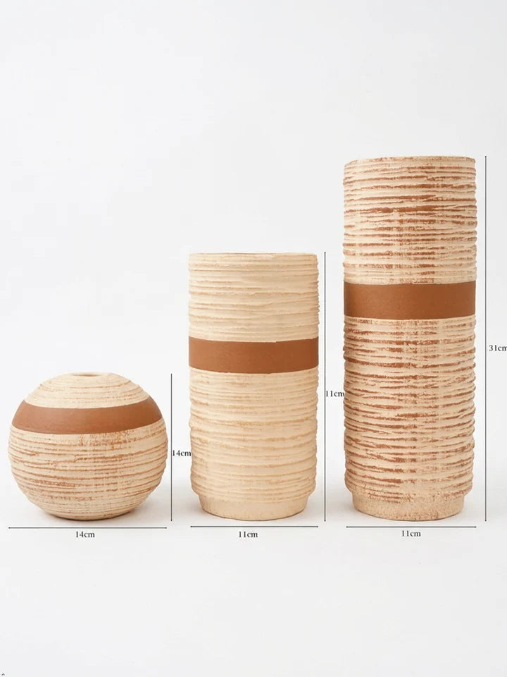 Rustic Ribbed Ceramic Vase Set of 3