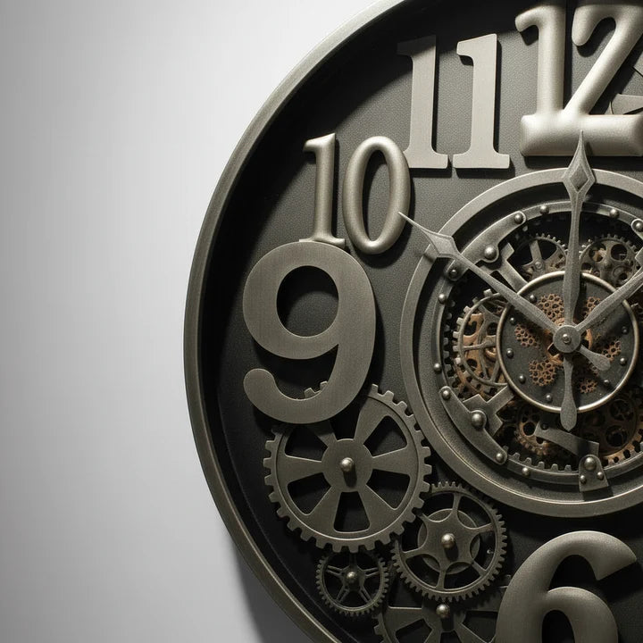 Steampunk Metal Wall Clock with 3D Numbers