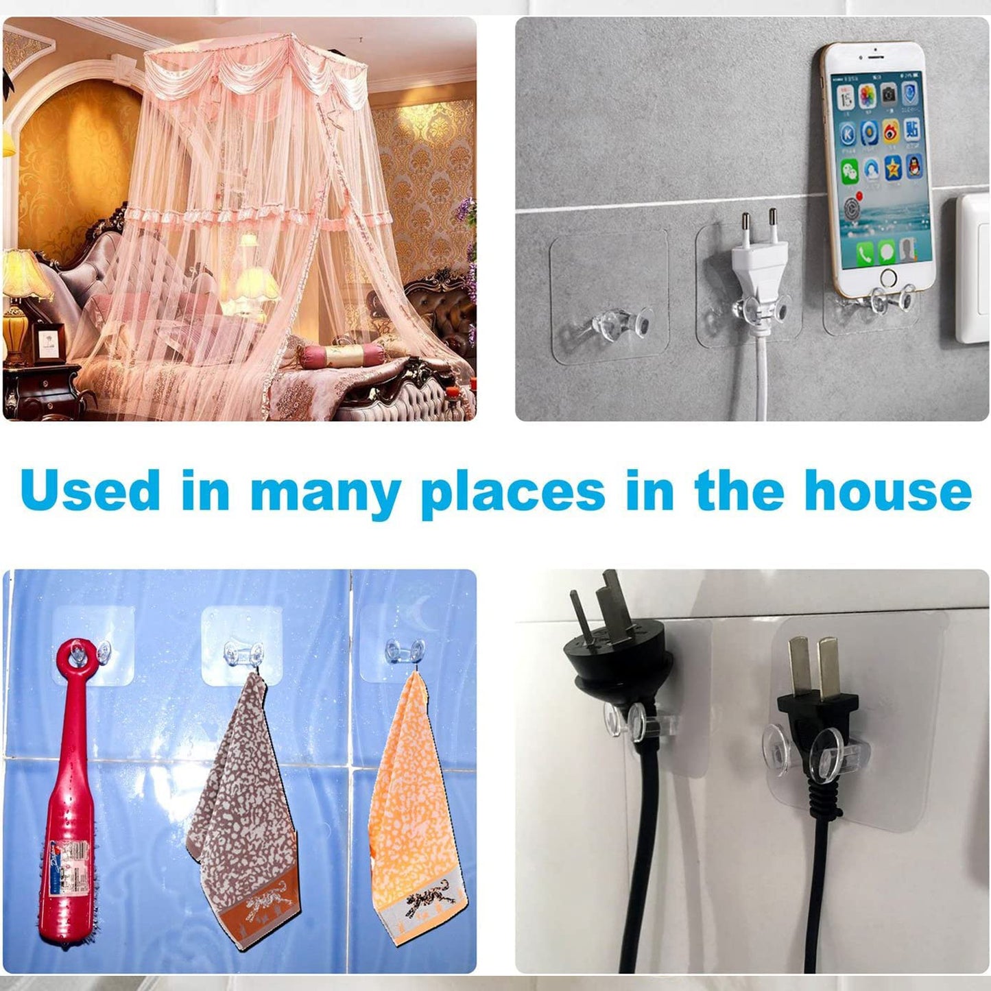 Adhesive Plastic Wall Hook Self Stick Hanger Strong Hold (5 Pc)