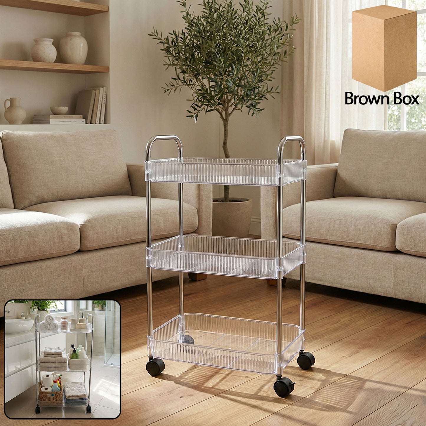 3 Layer Multipurpose Storage Trolley With Wheels