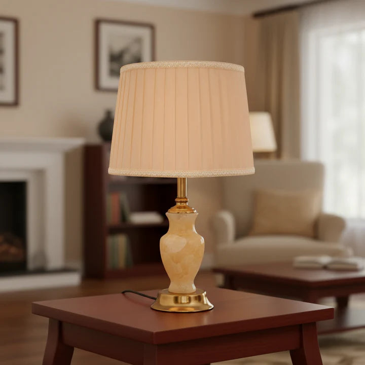 Table Lamp with Champagne Shade & Onyx Base