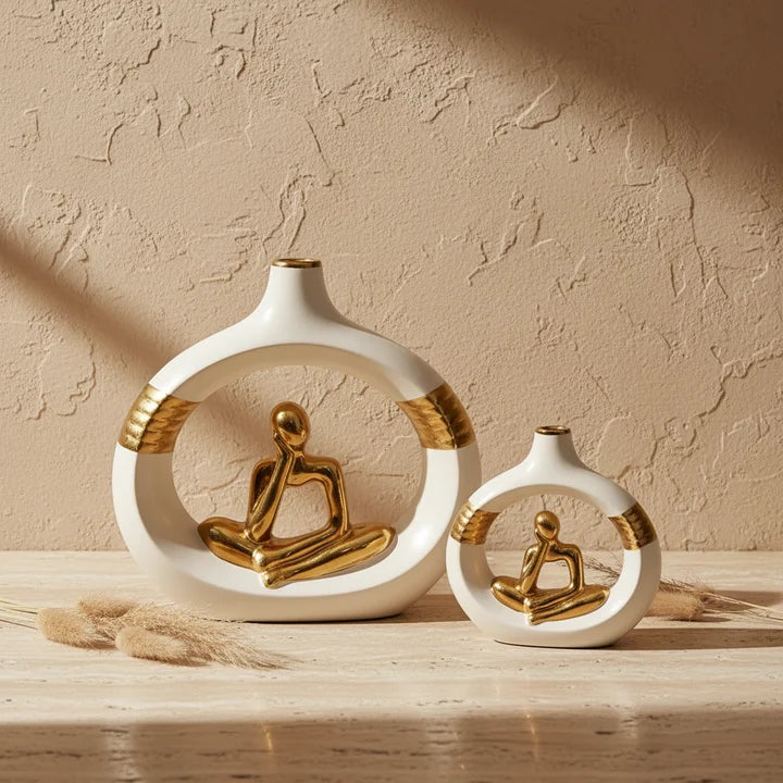 Thinker Sculpture Vase Set – White & Gold