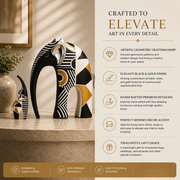 Regal Aura Geometric Elephant Decor Showpiece Set