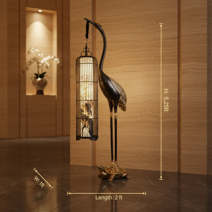 Imperial Crane Sculpture Floor Lamp with Lantern Glow- Limited Edition
