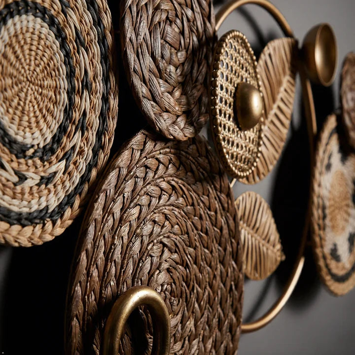 FC  Boho Woven Basket & Leaf Metal Wall Art
