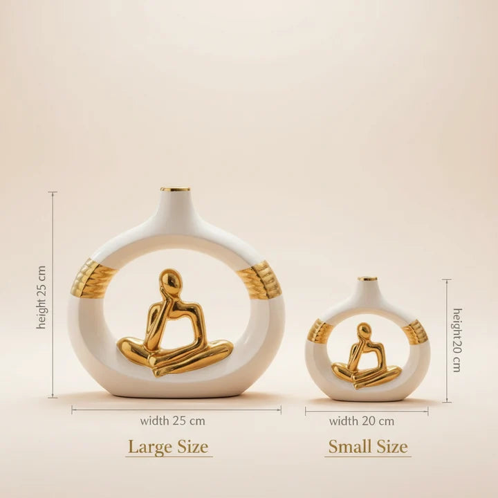 Thinker Sculpture Vase Set – White & Gold