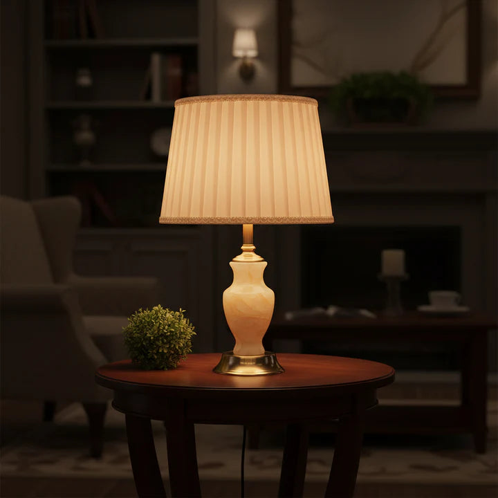Table Lamp with Champagne Shade & Onyx Base