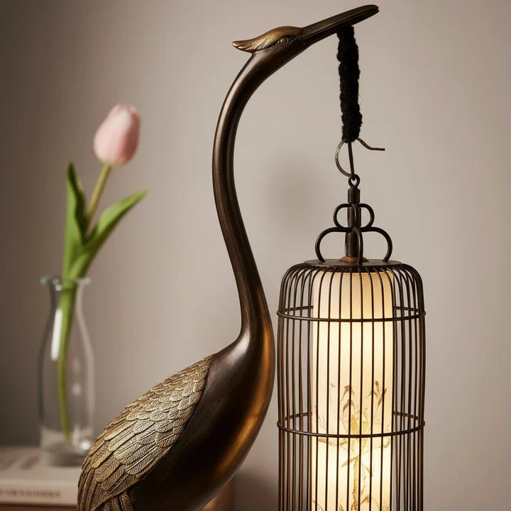 Imperial Crane Sculpture Floor Lamp with Lantern Glow- Limited Edition
