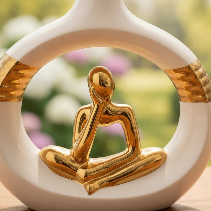Thinker Sculpture Vase Set – White & Gold