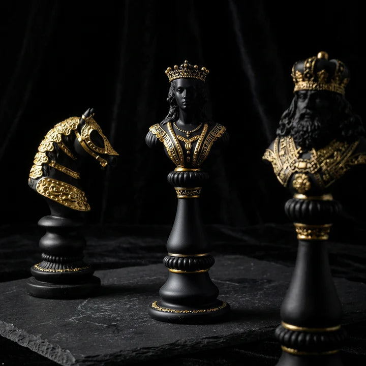 Luxury Chess Bust Sculpture Set Tabletop Organizer