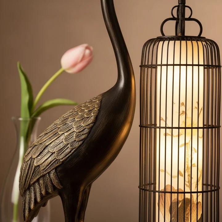 Imperial Crane Sculpture Floor Lamp with Lantern Glow- Limited Edition
