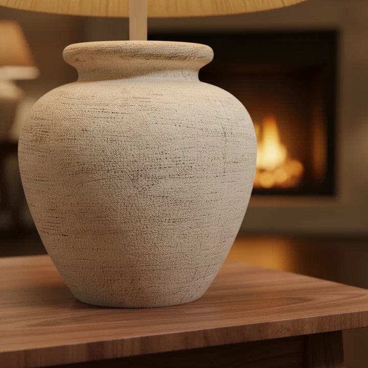 Rustic Ceramic Table Lamp with Handcrafted Pleated Fabric Shade