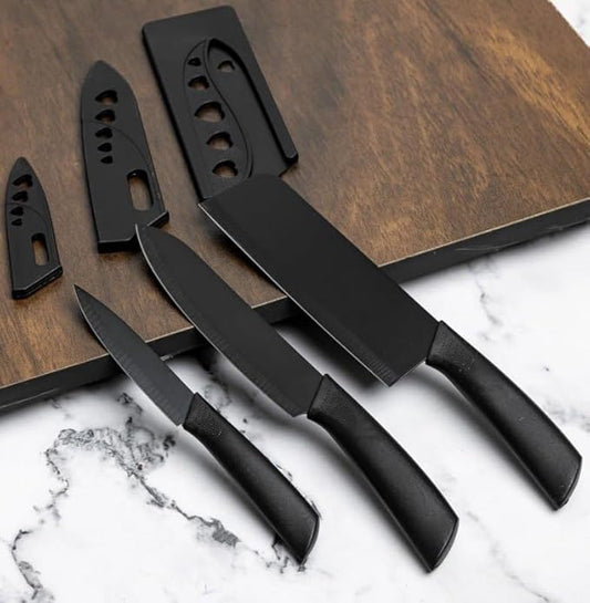Shiny Key Professional 3pc Kitchen Knife Set (Black)