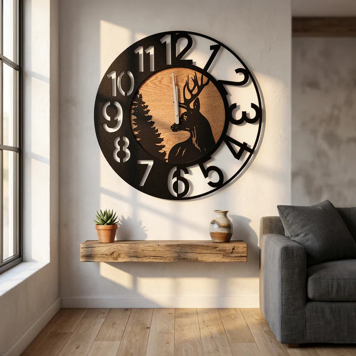 Rustic Deer Design Wall Clock