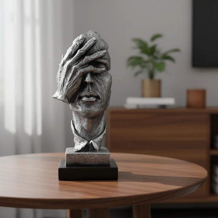 Modern Silver Polyresin Human Face Statue Tabletop Organizer