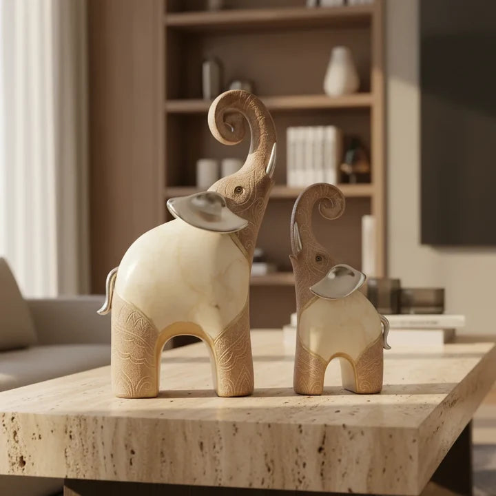 Ivory Majesty Elephant Decor Showpiece Set