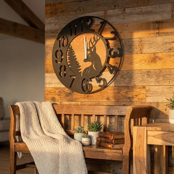 Rustic Deer Design Wall Clock