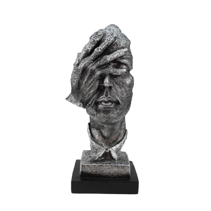 Modern Silver Polyresin Human Face Statue Tabletop Organizer