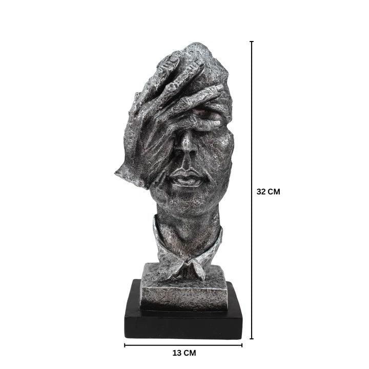 Modern Silver Polyresin Human Face Statue Tabletop Organizer