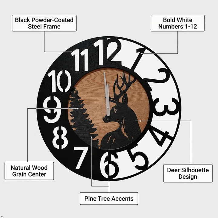 Rustic Deer Design Wall Clock