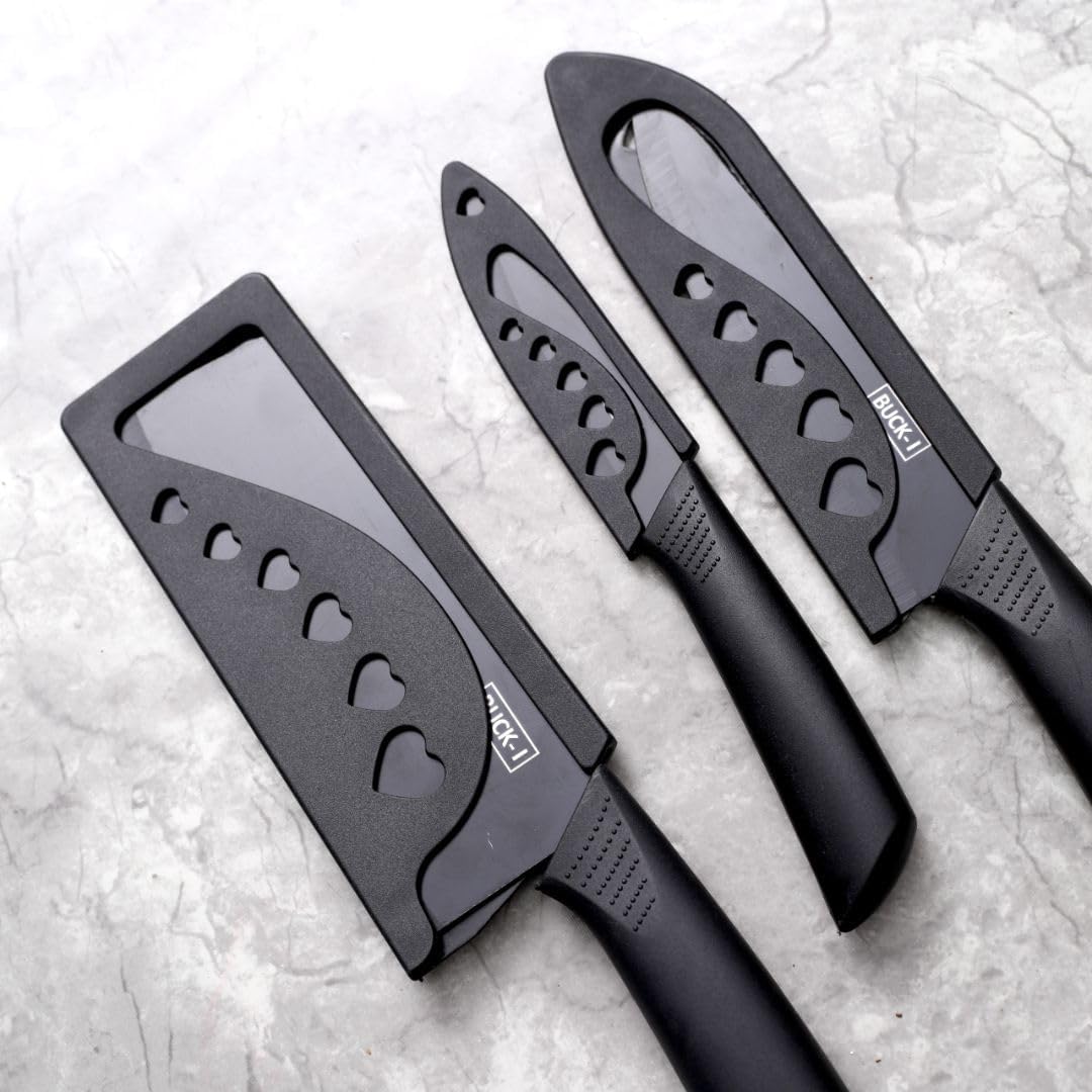 Shiny Key Professional 3pc Kitchen Knife Set (Black)