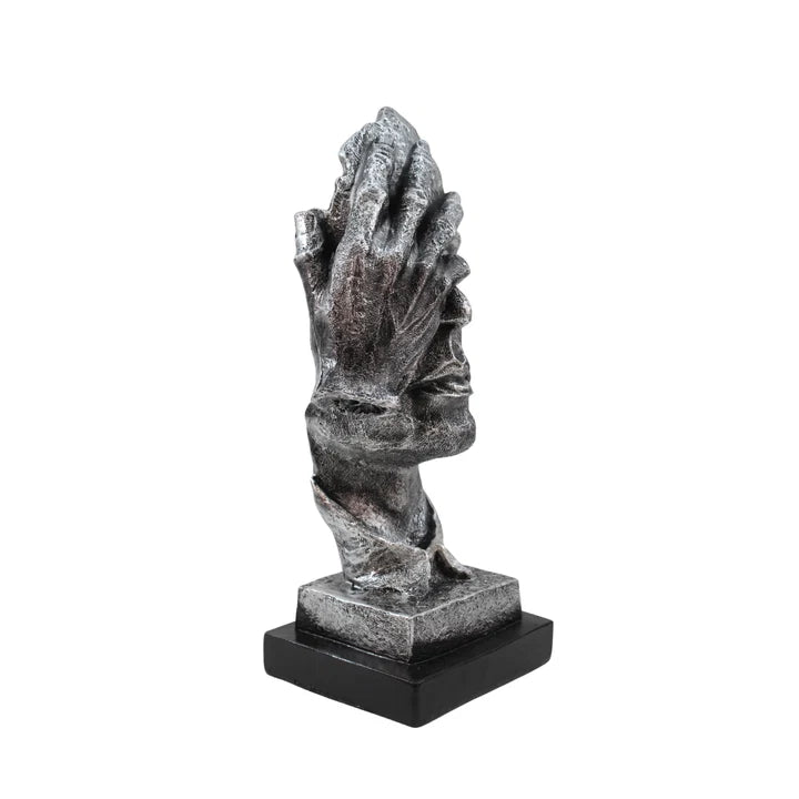 Modern Silver Polyresin Human Face Statue Tabletop Organizer