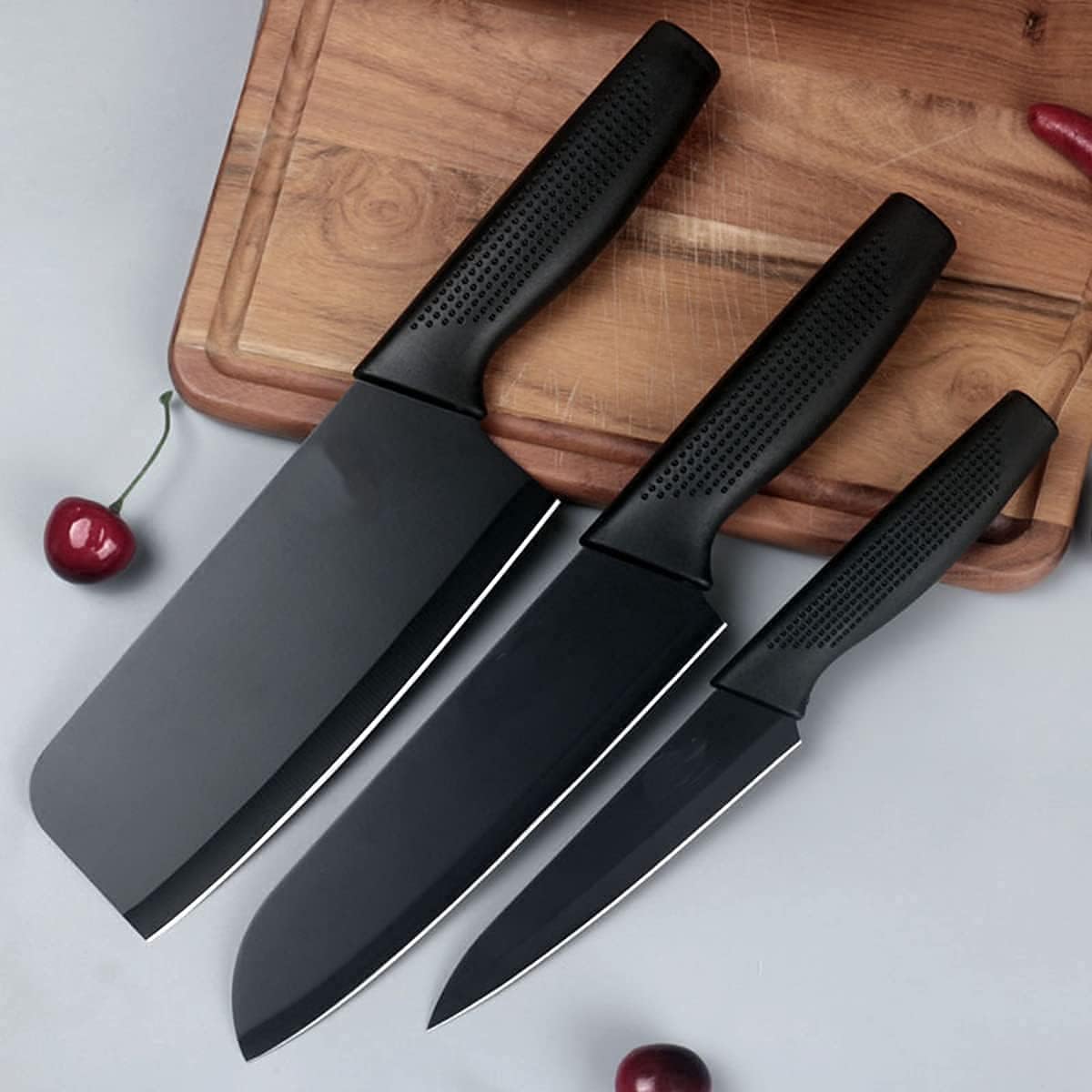 Shiny Key Professional 3pc Kitchen Knife Set (Black)