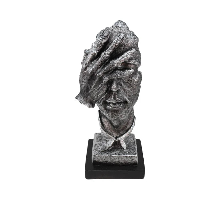 Modern Silver Polyresin Human Face Statue Tabletop Organizer