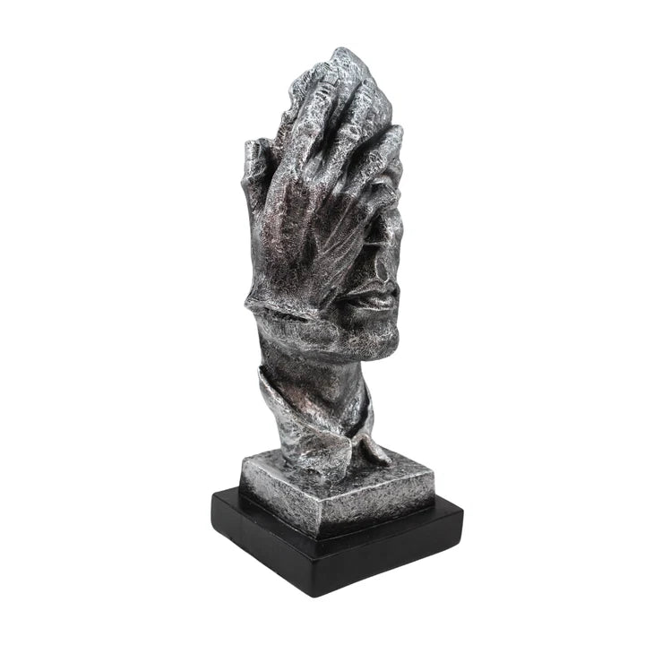 Modern Silver Polyresin Human Face Statue Tabletop Organizer