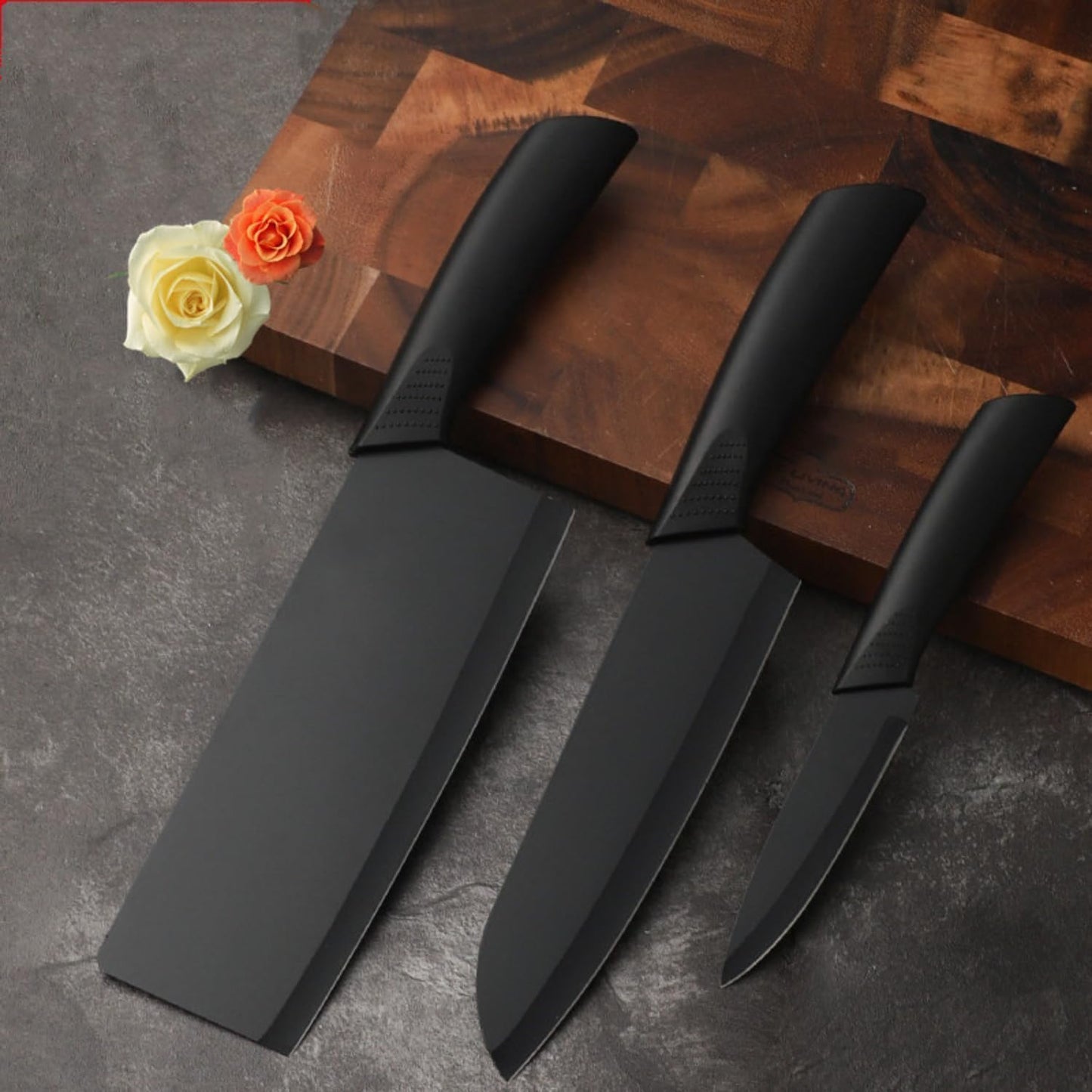 Shiny Key Professional 3pc Kitchen Knife Set (Black)