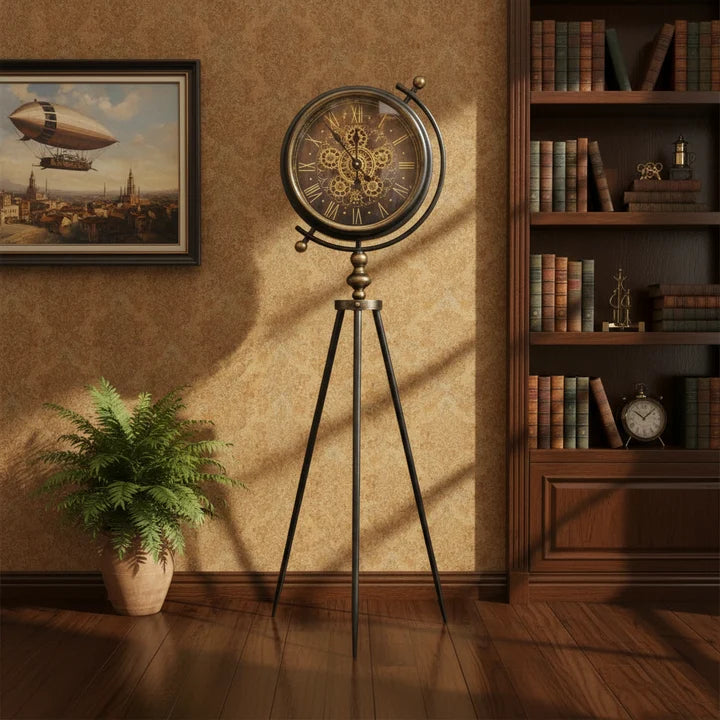Industrial Tripod Floor Clock