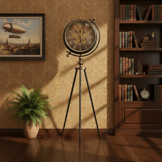 Industrial Tripod Floor Clock