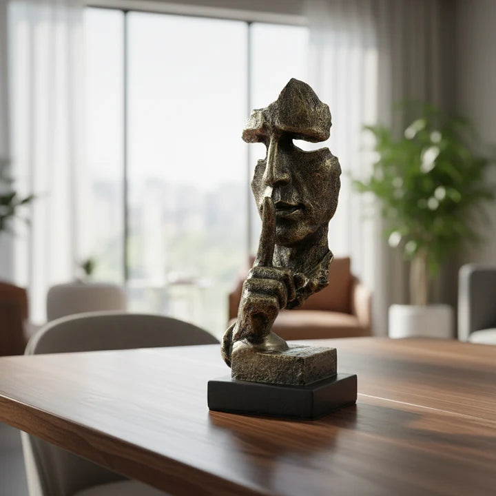 Modern Silence is Golden Face Statue Tabletop Organizer