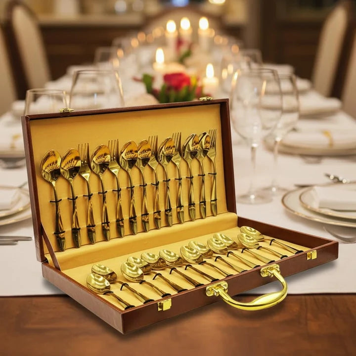 Golden Stainless Steel Cutlery Set 24