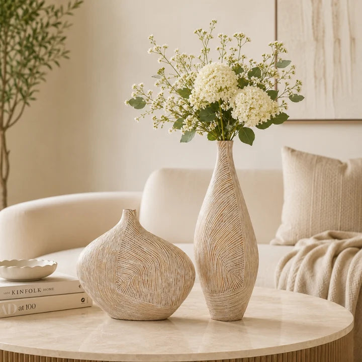 Modern Textured Ceramic Vase Set of 2