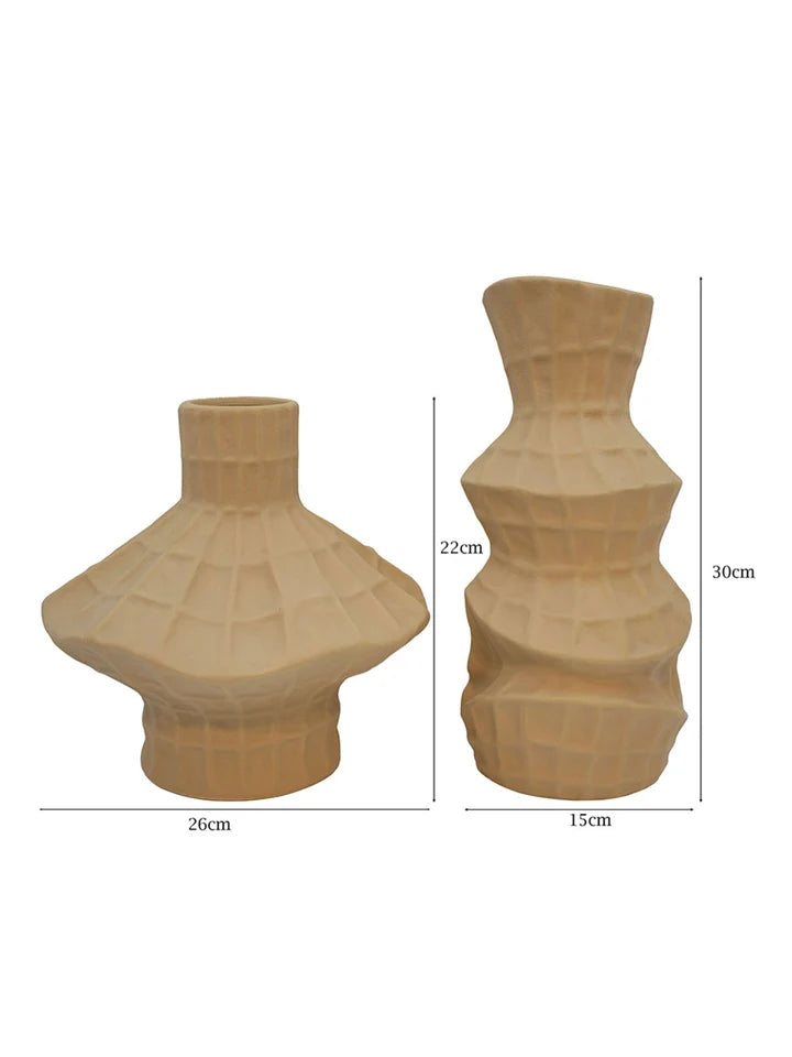 Geometric Faceted Ceramic Vase Set of 2