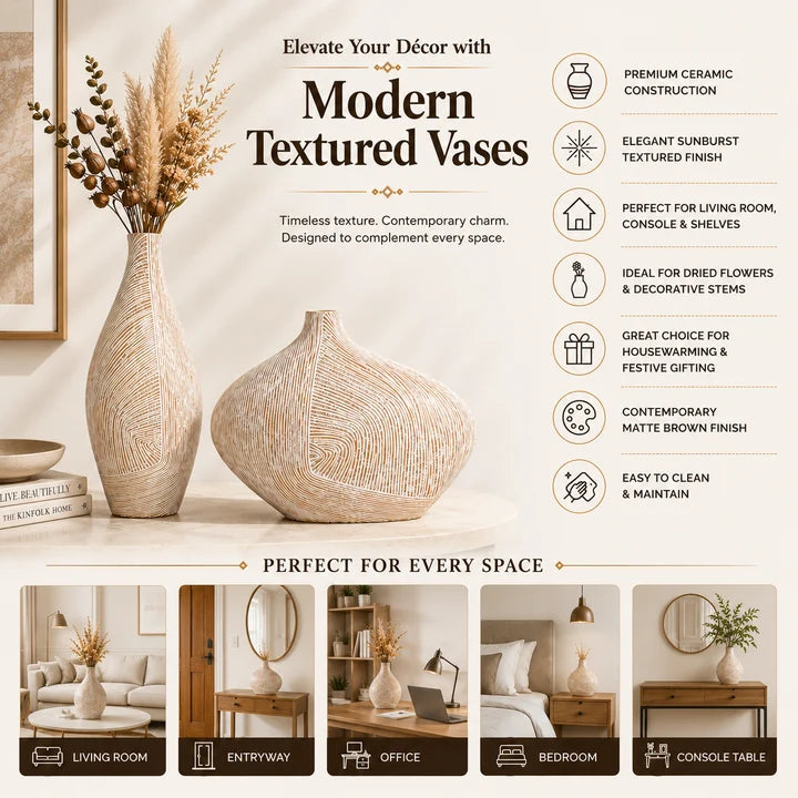 Modern Textured Ceramic Vase Set of 2