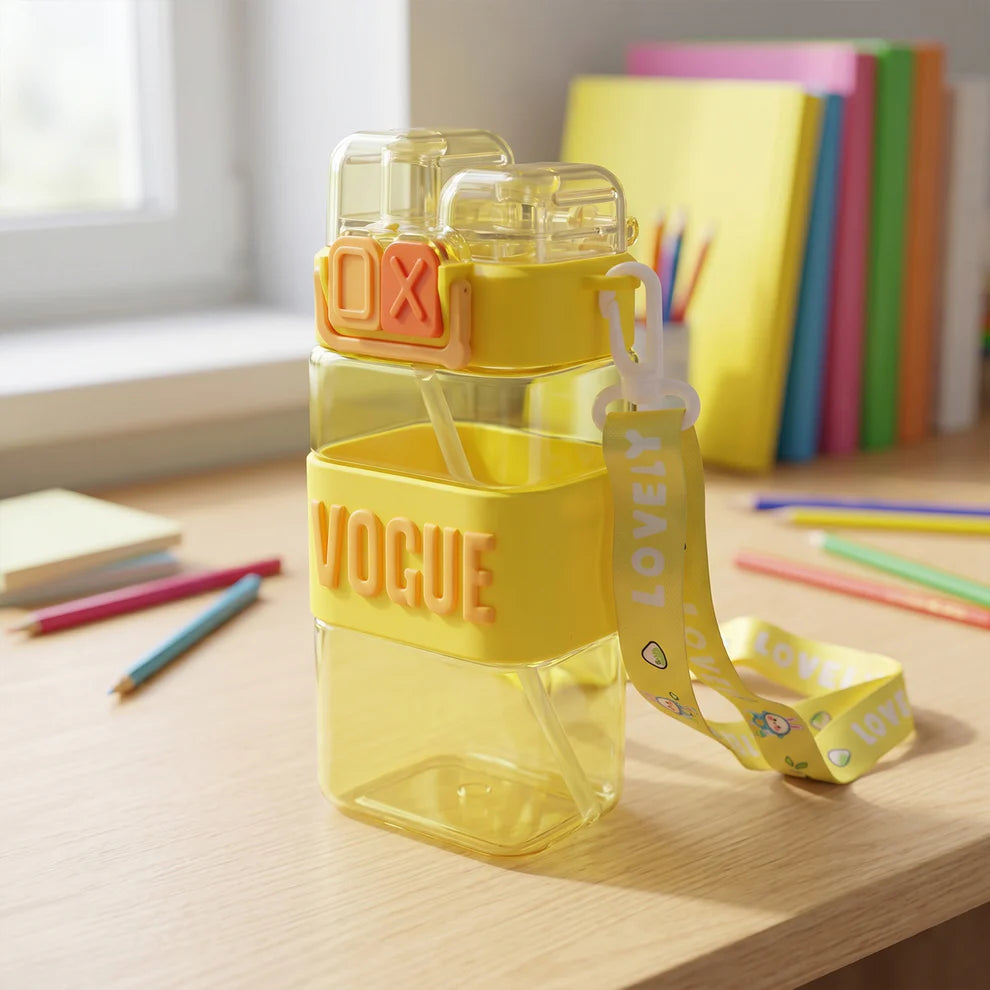 Stylish Kids Plastic Water Bottle with Straw and Leakproof Lid (500 ML Approx)