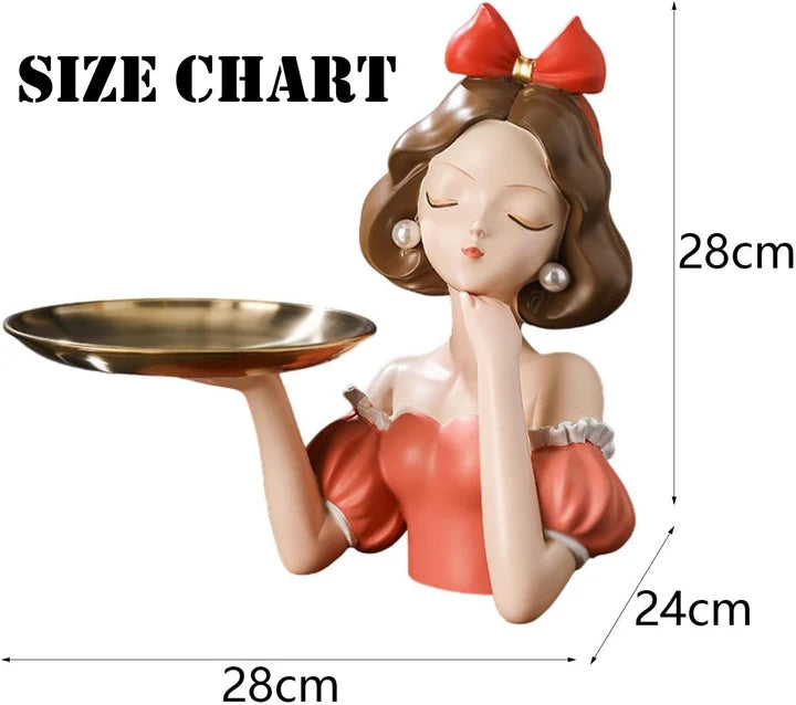 Golden Metal Tray with Polyresin Lady Figurine Tabletop Organizer