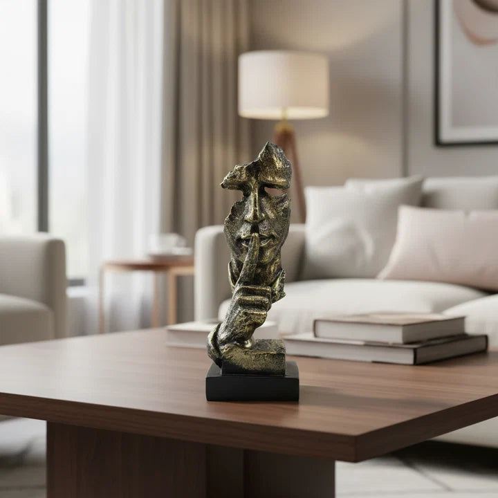 Modern Silence is Golden Face Statue Tabletop Organizer