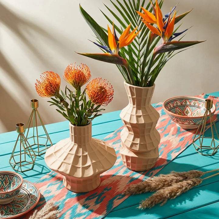 Geometric Faceted Ceramic Vase Set of 2