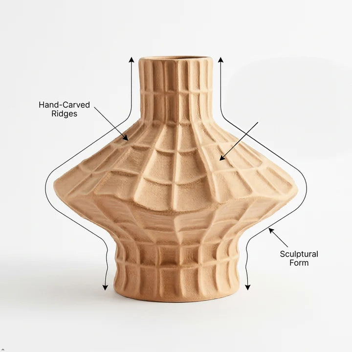 Geometric Faceted Ceramic Vase Set of 2