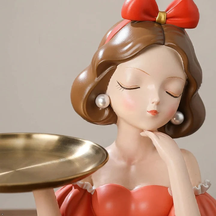 Golden Metal Tray with Polyresin Lady Figurine Tabletop Organizer